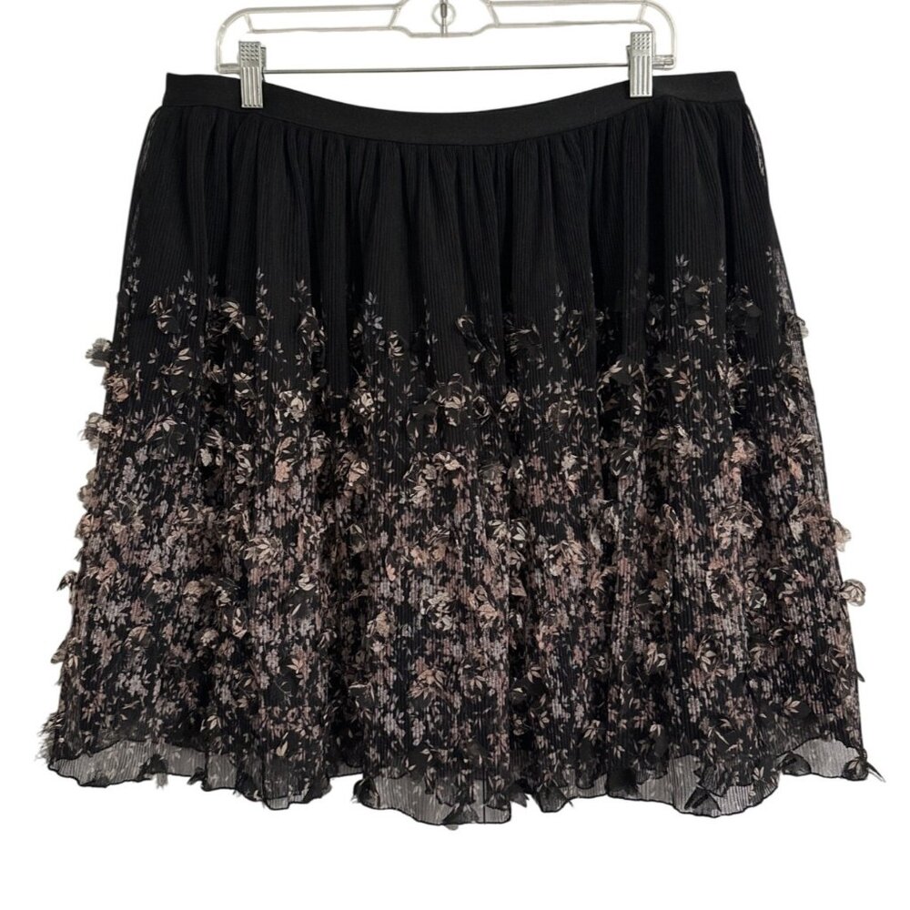 A New Day Black 3D Floral & Pink Skirt XL Elastic Waist Forest Fairy Whimsigoth - Picture 1 of 9